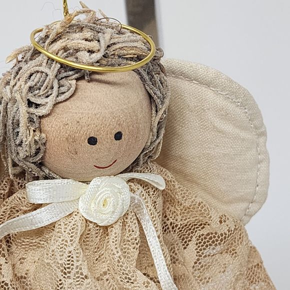 Vintage Christmas Tree Ornament Angel Wooden Lace Holiday Decor Figure - Picture 4 of 8